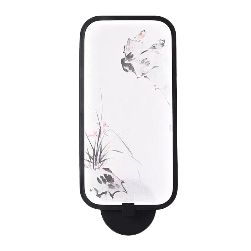 Frendorf | Acryl Rechteck Wandmural Licht Chinesischer Stil LED schwarze wandmontierte Lampe mit Vogel Muster