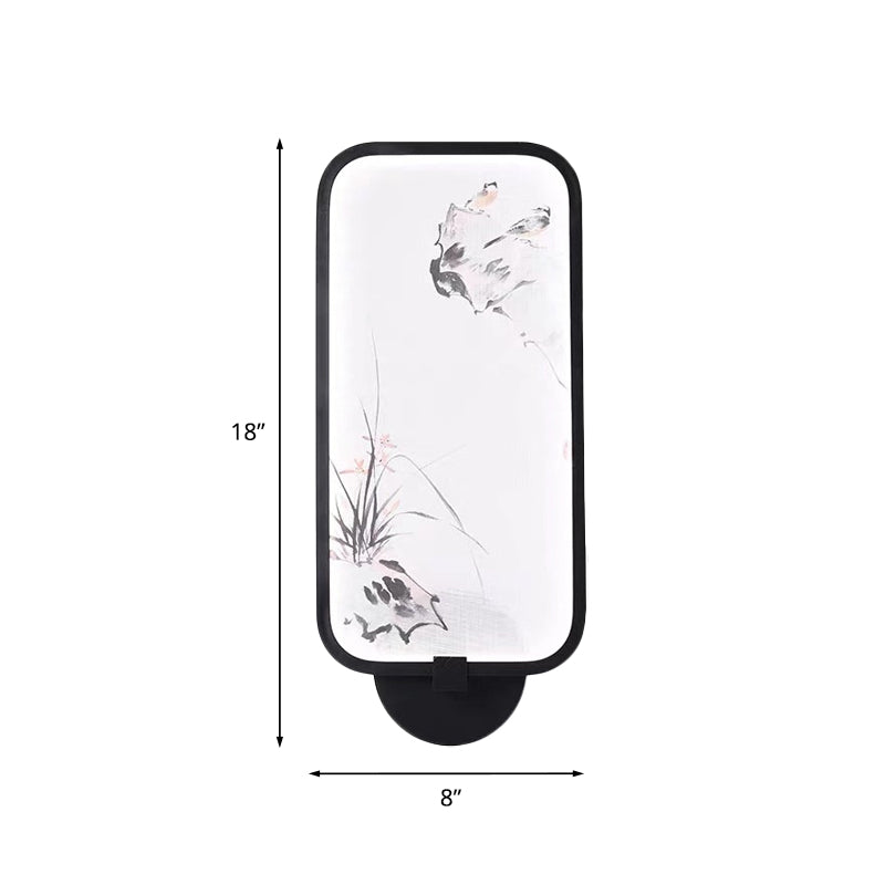 Frendorf | Acryl Rechteck Wandmural Licht Chinesischer Stil LED schwarze wandmontierte Lampe mit Vogel Muster