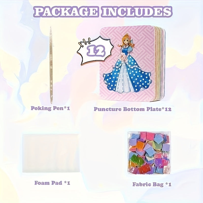 Frendorf | 12Stück Prinzessin Board Aufkleber Stoff Poke Kunst DIY Kit