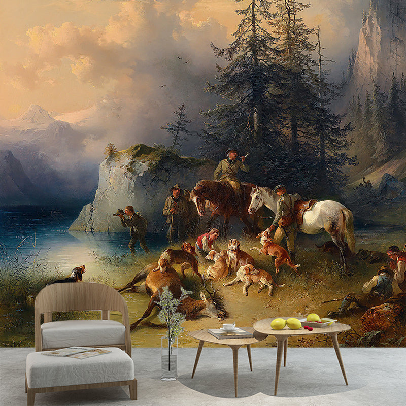 Frendorf | Whole Antique Style Wallpaper Mural Wit-Bruin Friedrich Gauermann Terug van de Bergweide Wanddecoratie