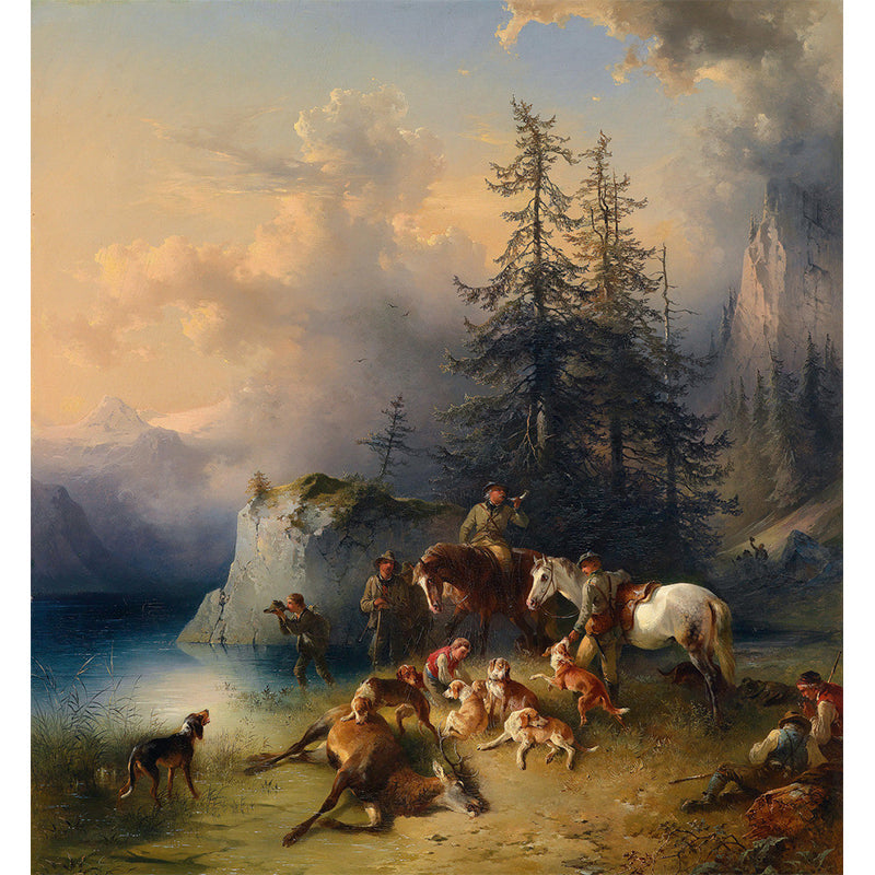 Frendorf | Whole Antique Style Wallpaper Mural Wit-Bruin Friedrich Gauermann Terug van de Bergweide Wanddecoratie