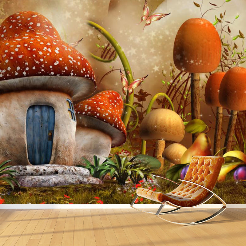 Braune Pilz Heim Wandmalereien Fantasy Cartoon Wasserdichte Wandverkleidung für Kinderzimmer