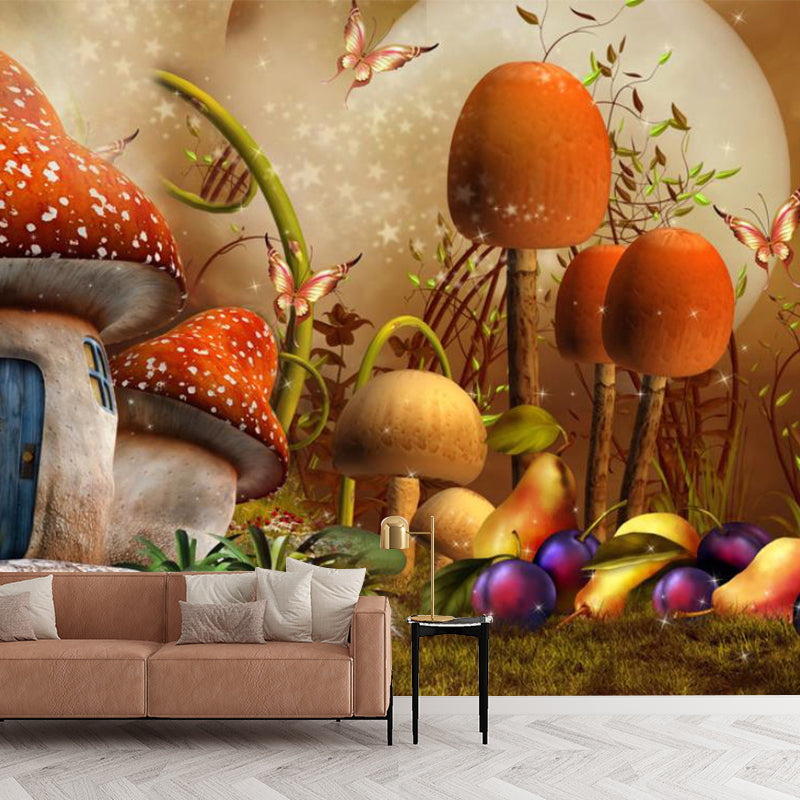 Braune Pilz Heim Wandmalereien Fantasy Cartoon Wasserdichte Wandverkleidung für Kinderzimmer