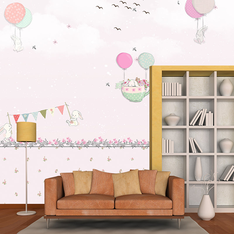 Frendorf | Pastel Kleur Cartoon Behang Muur Volledige Maat Konijnen Ballon Reis Patroon Wanddecoratie voor Kinderkamer