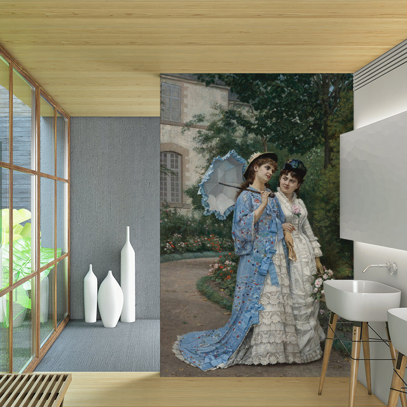 Blaue und Weiße Damen Wandtapete Wasserfeste Wandkunst für Wohnzimmer Dekor