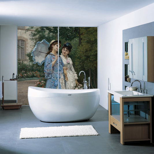 Frendorf | Blau und Weiße Dame Wandtapete Wasserbeständiger Wandkunst für Wohnzimmer Dekor