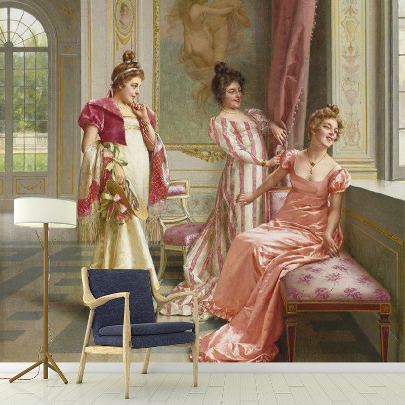 Rosa und Gelb Damen Wandtapete Feuchtigkeitsbeständige Wandkunst für Wohnzimmereinrichtung