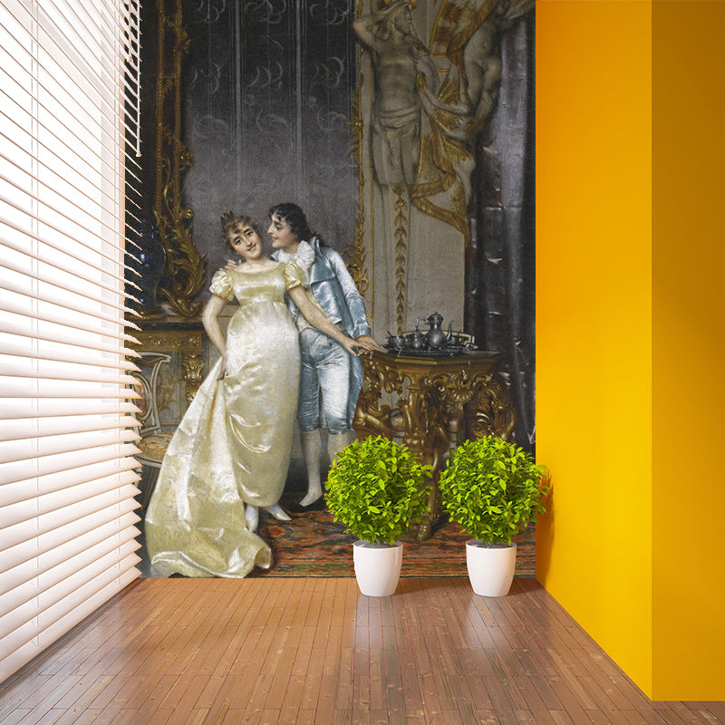 Frendorf | Grote Vrouw Muur voor Haard Decor Man Wanddecoratie in Geel en Bruin, Vlekbestendig