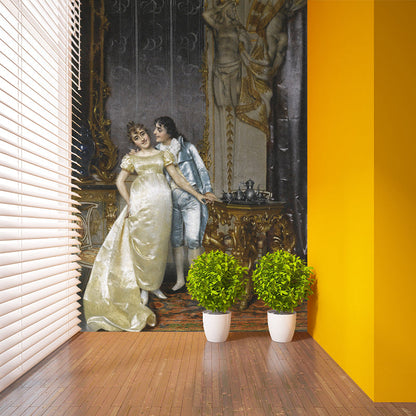 Frendorf | Grote Vrouw Muur voor Haard Decor Man Wanddecoratie in Geel en Bruin, Vlekbestendig