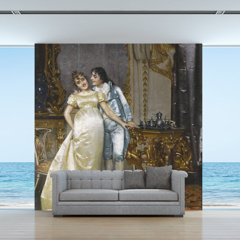 Frendorf | Grote Vrouw Muur voor Haard Decor Man Wanddecoratie in Geel en Bruin, Vlekbestendig