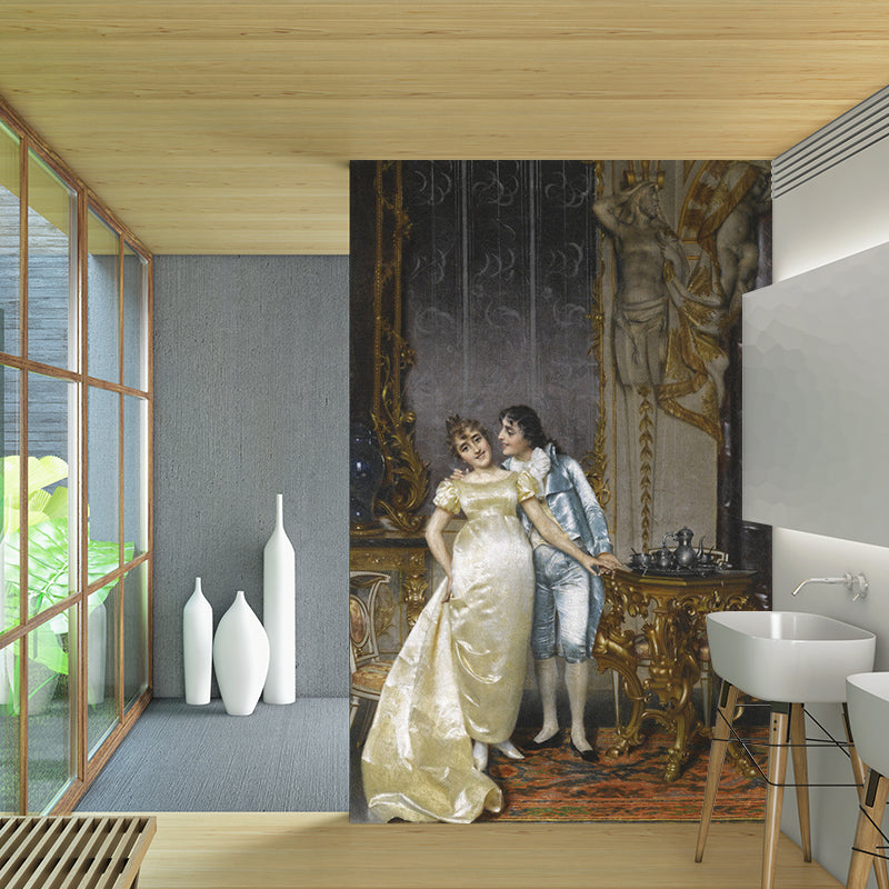 Frendorf | Grote Vrouw Muur voor Haard Decor Man Wanddecoratie in Geel en Bruin, Vlekbestendig