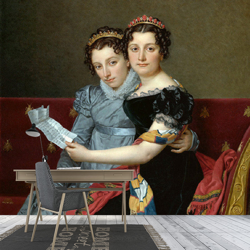 Maßgefertigte Größe Klassische Wandtapete Schwarz-Braun Porträt der Schwestern Zenaide und Charlotte Bonaparte Wandkunst