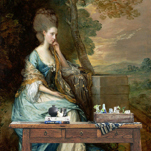 Frendorf | Blau-Braun Vintage Wandmalereien Vollgröße Frauenportrait Wandkunst zur Dekoration des Schlafzimmers