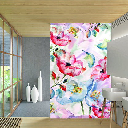 Stylische Aquarellblumen-Mural-Tapete Vlieswasserdicht Grün-Rosa-Blau Wandkunst für zu Hause