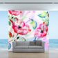 Stylische Aquarellblumen-Mural-Tapete Vlieswasserdicht Grün-Rosa-Blau Wandkunst für zu Hause