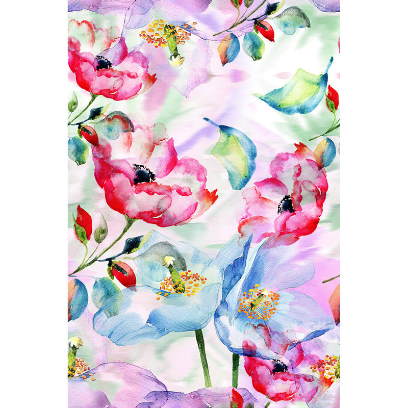 Stylische Aquarellblumen-Mural-Tapete Vlieswasserdicht Grün-Rosa-Blau Wandkunst für zu Hause