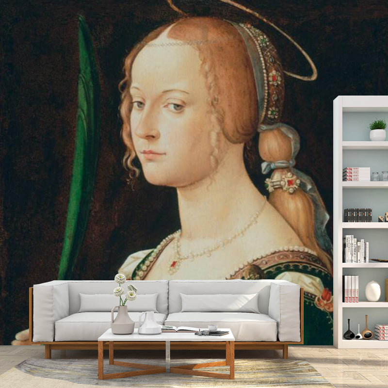 Renaissance Dante Frauen Portrait Wandmalereien für Akzentwand Angepasste Wandverkleidung in Schwarz-Braun