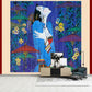 Frendorf | Picasso Stijl Aziatische Vrouw Muurschildering Blauw-Groen Klassieke Wandbedekking voor Woonkamer