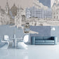 Frendorf | London Cityscape Mural Wallpaper Urban Non-Woven Material Wall Art in Light Blue-White