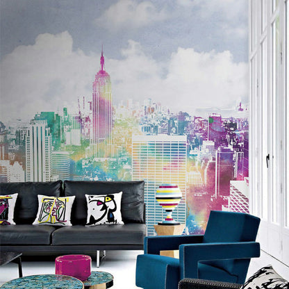 Frendorf | Urban Manhattan City View Murals Blauw-Paars Vochtbestendige Wandkunst voor de Woonkamer