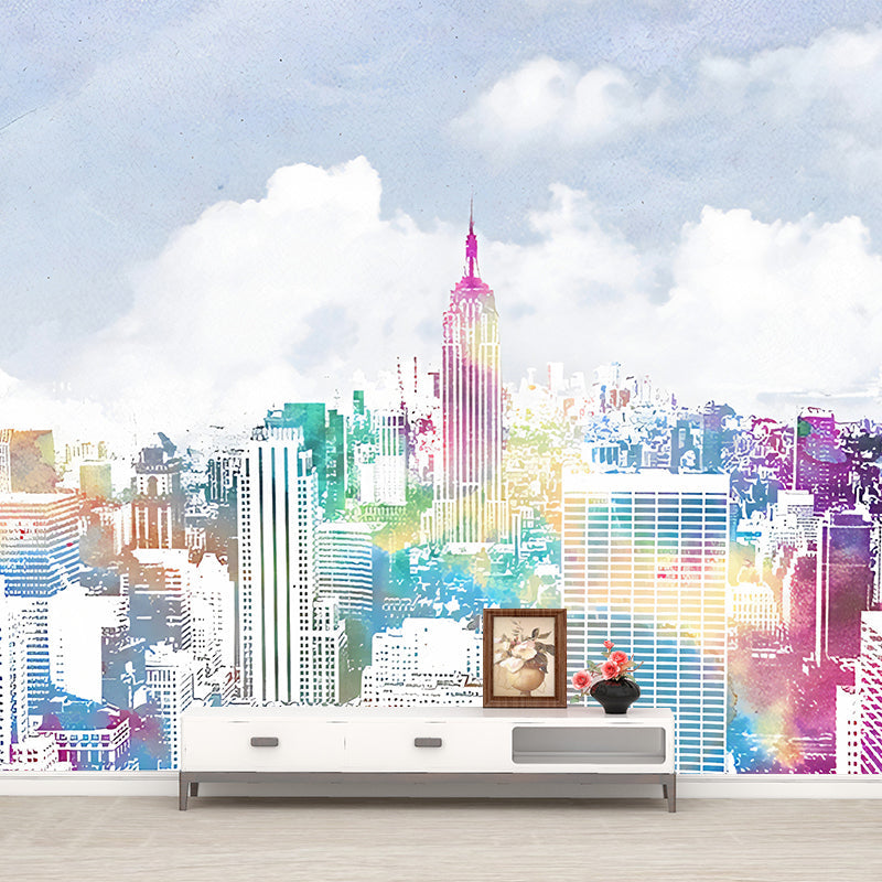 Frendorf | Urban Manhattan City View Murals Blauw-Paars Vochtbestendige Wandkunst voor de Woonkamer