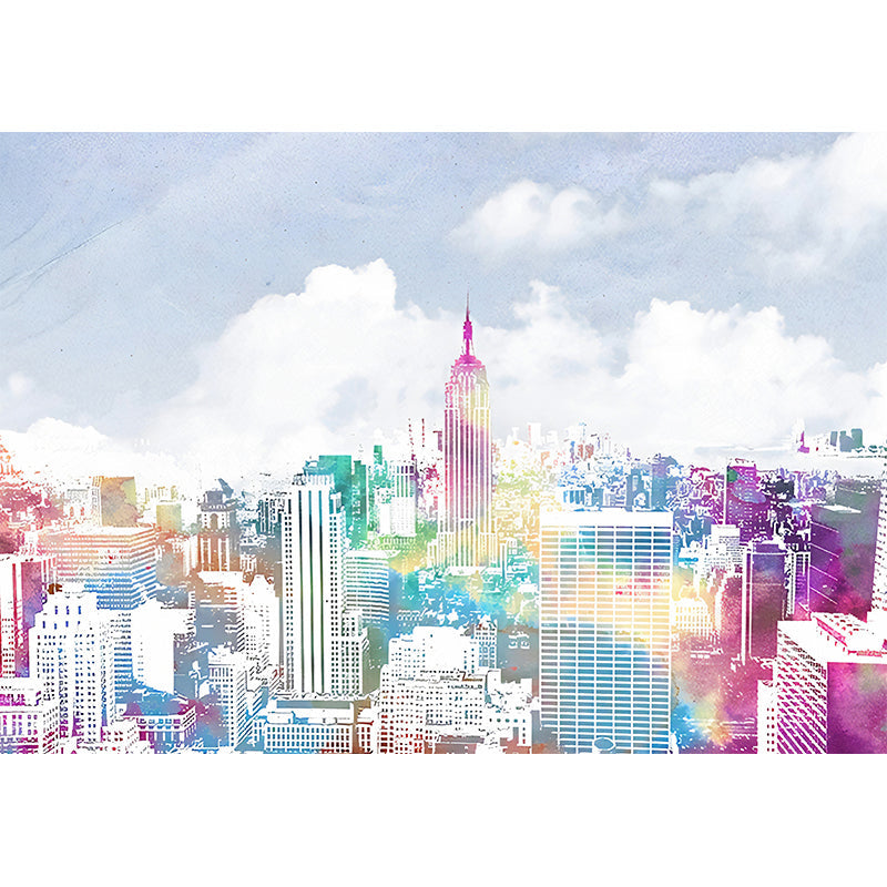 Frendorf | Urban Manhattan City View Murals Blauw-Paars Vochtbestendige Wandkunst voor de Woonkamer