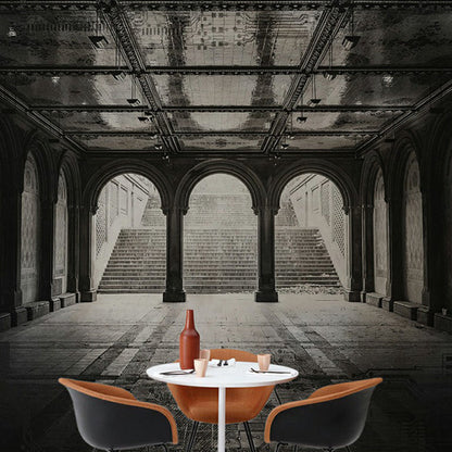 Frendorf | Palace Walkway Behang Muurdecoratie Zwart en Wit Nostalgische Wandbedekking voor Eetkamer