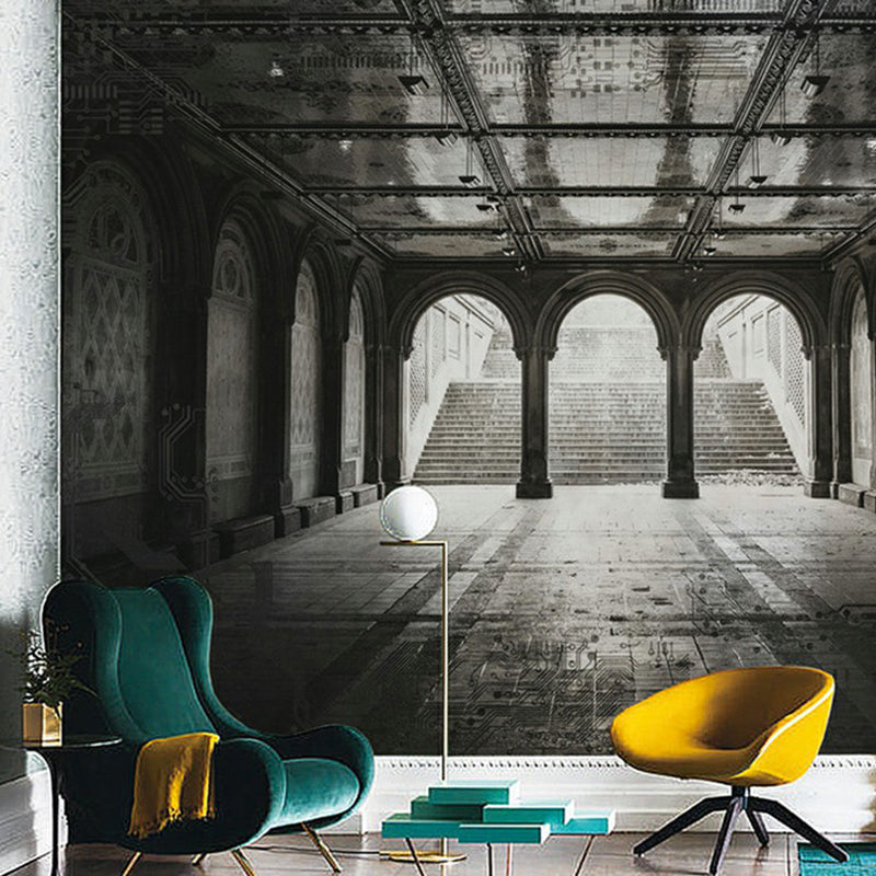 Frendorf | Palace Walkway Behang Muurdecoratie Zwart en Wit Nostalgische Wandbedekking voor Eetkamer