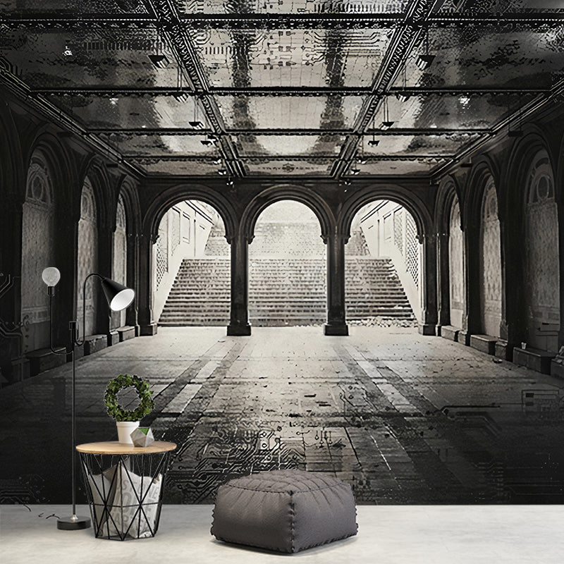Frendorf | Palace Walkway Behang Muurdecoratie Zwart en Wit Nostalgische Wandbedekking voor Eetkamer