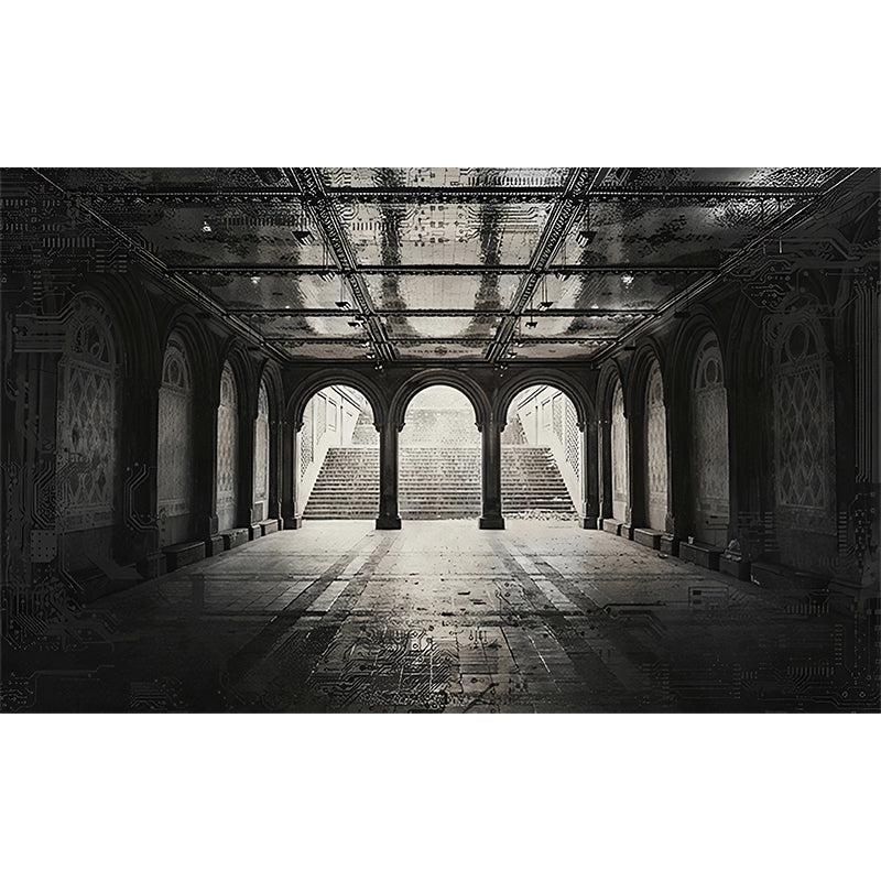 Frendorf | Palace Walkway Behang Muurdecoratie Zwart en Wit Nostalgische Wandbedekking voor Eetkamer