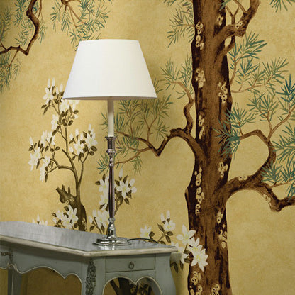 Gelbe Orientalische Tapeten Wandbilder Große Kiefer Zweig und Blumen Druck Wandkunst für das Wohnzimmer