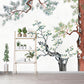 Gelbe Orientalische Tapeten Wandbilder Große Kiefer Zweig und Blumen Druck Wandkunst für das Wohnzimmer
