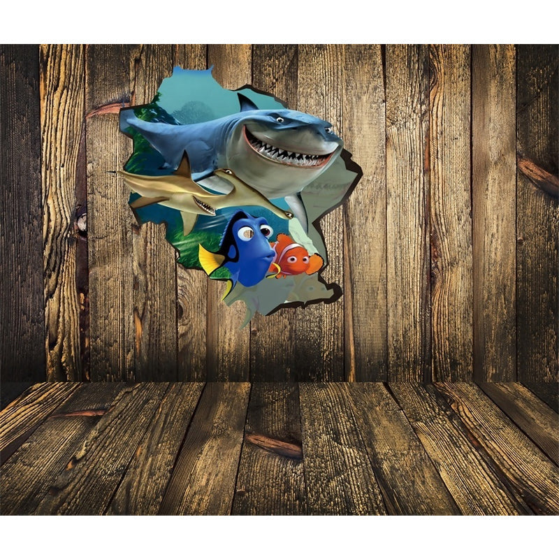 Frendorf | Cartoon Kinderen Wanddecoraties met Tropische Vissen Buiten het Cabin Patroon Bruine Wandkunst