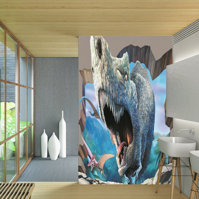 Frendorf | Kinders Kunst Brullende Dinosaurus Muur voor Jongens Slaapkamer Gepersonaliseerde Wandkunst in Blauw-Bruin