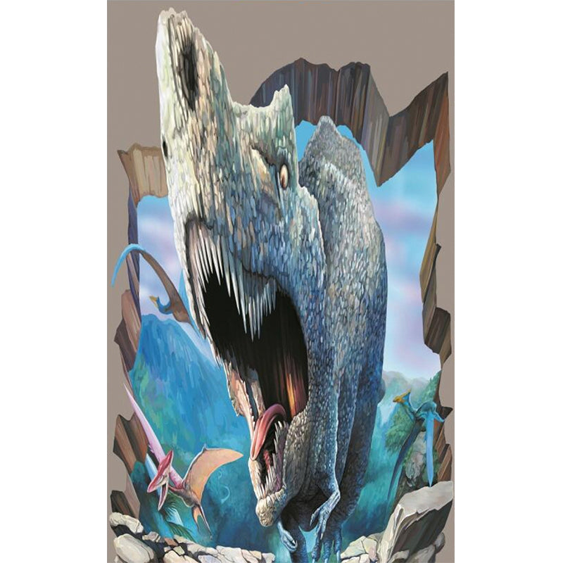 Frendorf | Kinders Kunst Brullende Dinosaurus Muur voor Jongens Slaapkamer Gepersonaliseerde Wandkunst in Blauw-Bruin