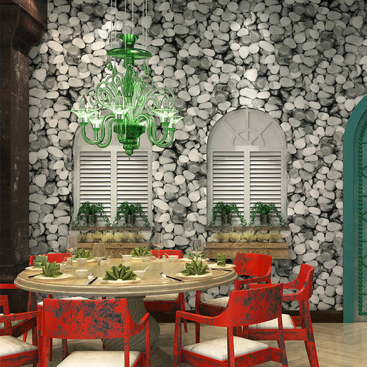 Industrielle Kopfsteinpflastertapete Dunkle Farbe Restaurant Wandverkleidung, 33' L x 20,5" B