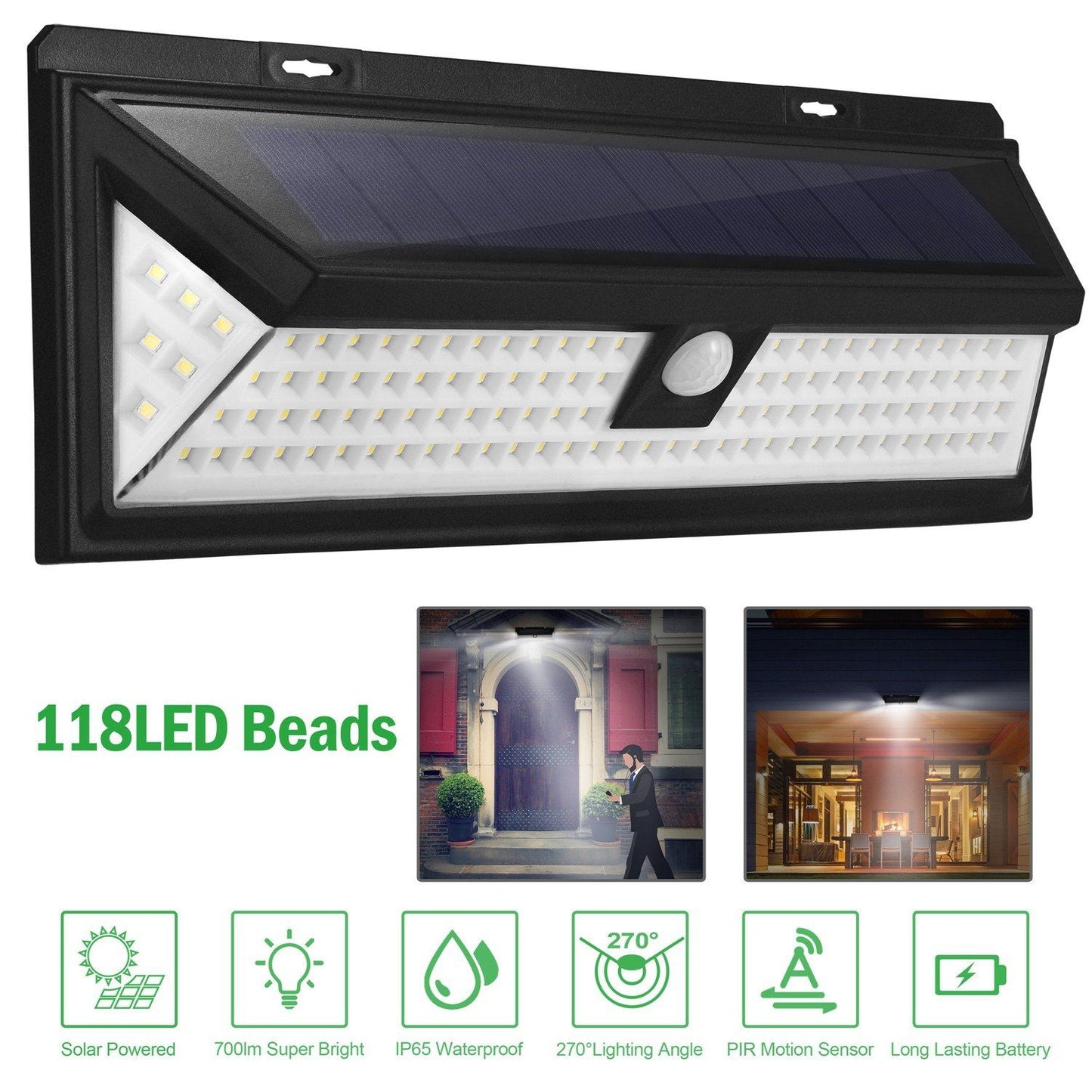 Frendorf | 118 LEDs Solar Wandlicht Außen Bewegungsmelder Lampe