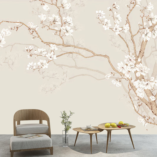 Frendorf | Beige Pflaumenblüte Wandmural Blumen Rustikal Feuchtigkeitsbeständige Wanddekoration für Zuhause