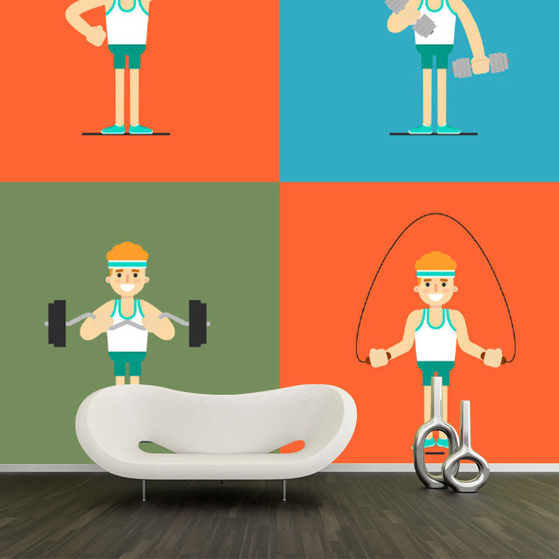 Frendorf | Cartoon Workout Wallpaper Murals Rood-Blauw-Groen Kinderkamer Wandbekleding, Aangepaste Print