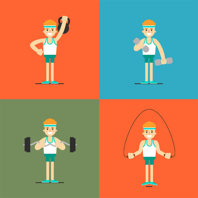 Frendorf | Cartoon Workout Wallpaper Murals Rood-Blauw-Groen Kinderkamer Wandbekleding, Aangepaste Print