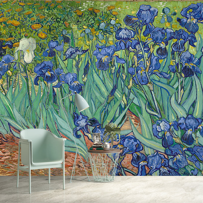 Frendorf | Illustratie Antieke Behang Muren Blauw-Groen Van Gogh Iris in de Tuin Muurkunst