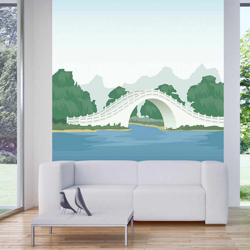 Frendorf | Volledige Maat Scenic Muren Cartoon Mooi Boogbrug Wandbedekking in Blauw en Groen