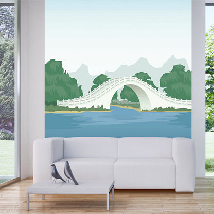 Frendorf | Volledige Maat Scenic Muren Cartoon Mooi Boogbrug Wandbedekking in Blauw en Groen