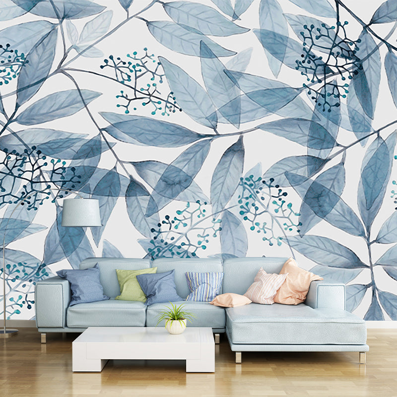 Blaue und weiße Zweig-Wandmalereien für Wände Blätter moderne wasserabweisende Wandkunst