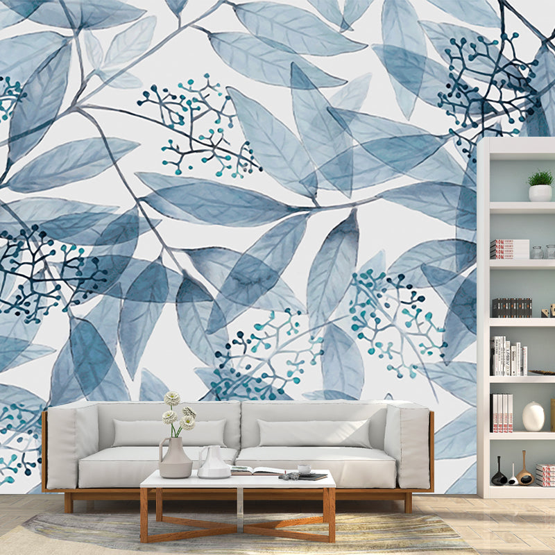 Blaue und weiße Zweig-Wandmalereien für Wände Blätter moderne wasserabweisende Wandkunst