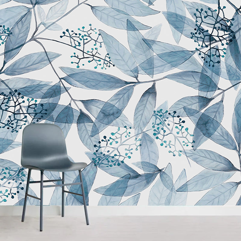 Blaue und weiße Zweig-Wandmalereien für Wände Blätter moderne wasserabweisende Wandkunst