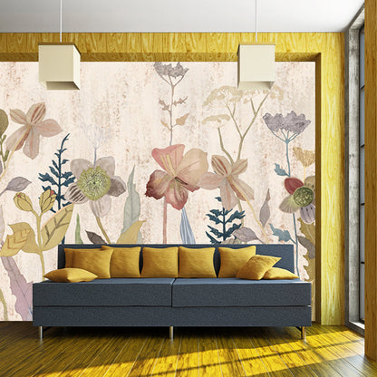 Frendorf | Braunes Retro-Stil Tapete Wandbild Große Größe Blumenprint Wandverkleidung für Zuhause