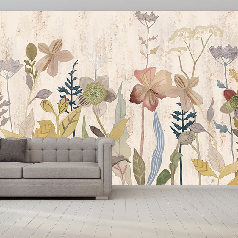 Frendorf | Braunes Retro-Stil Tapete Wandbild Große Größe Blumenprint Wandverkleidung für Zuhause