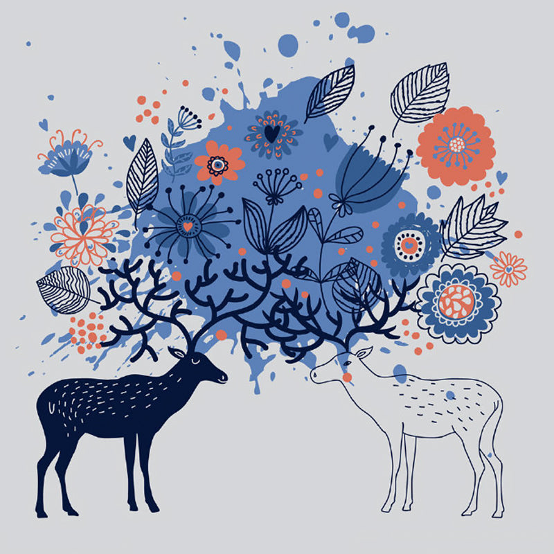 Frendorf | Kindermuseum Sika-Hirsch Wandmalerei Blau Fleckenresistente Wanddekoration für das Schlafzimmer, Vlies