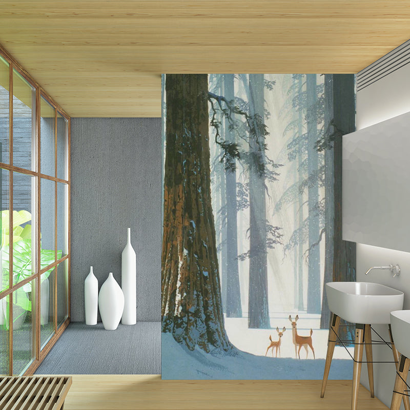 Frendorf | Wasserdichte Wandmalereien Nordic Vlies-Wandbelag mit Reh im Winterwaldmuster